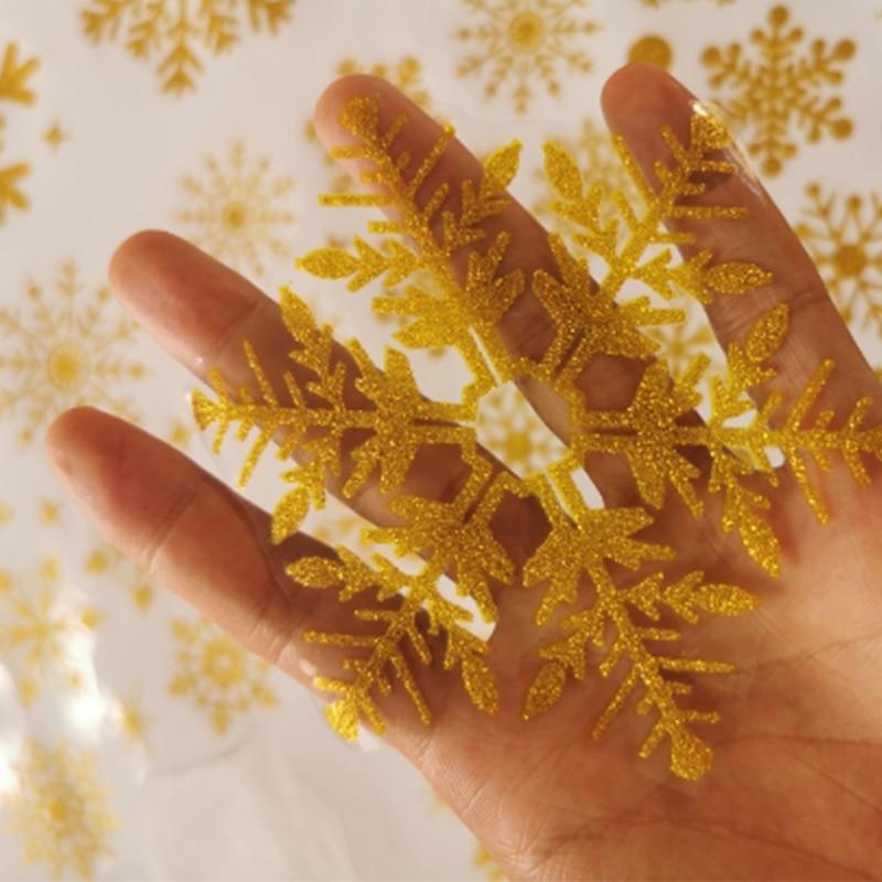 Złote świąteczne naklejki na okna w kształcie płatków śniegu Brokat w kształcie płatków śniegu na okna na świąteczne dekoracje