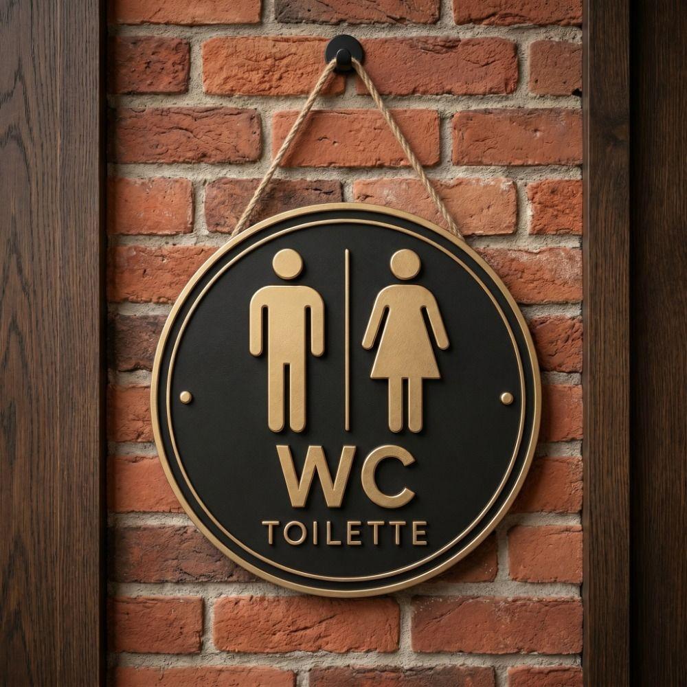 Door Hanging 2D Flat Sign Round Modern Toilet Sign Wall Art German Toilet Sign Cafe