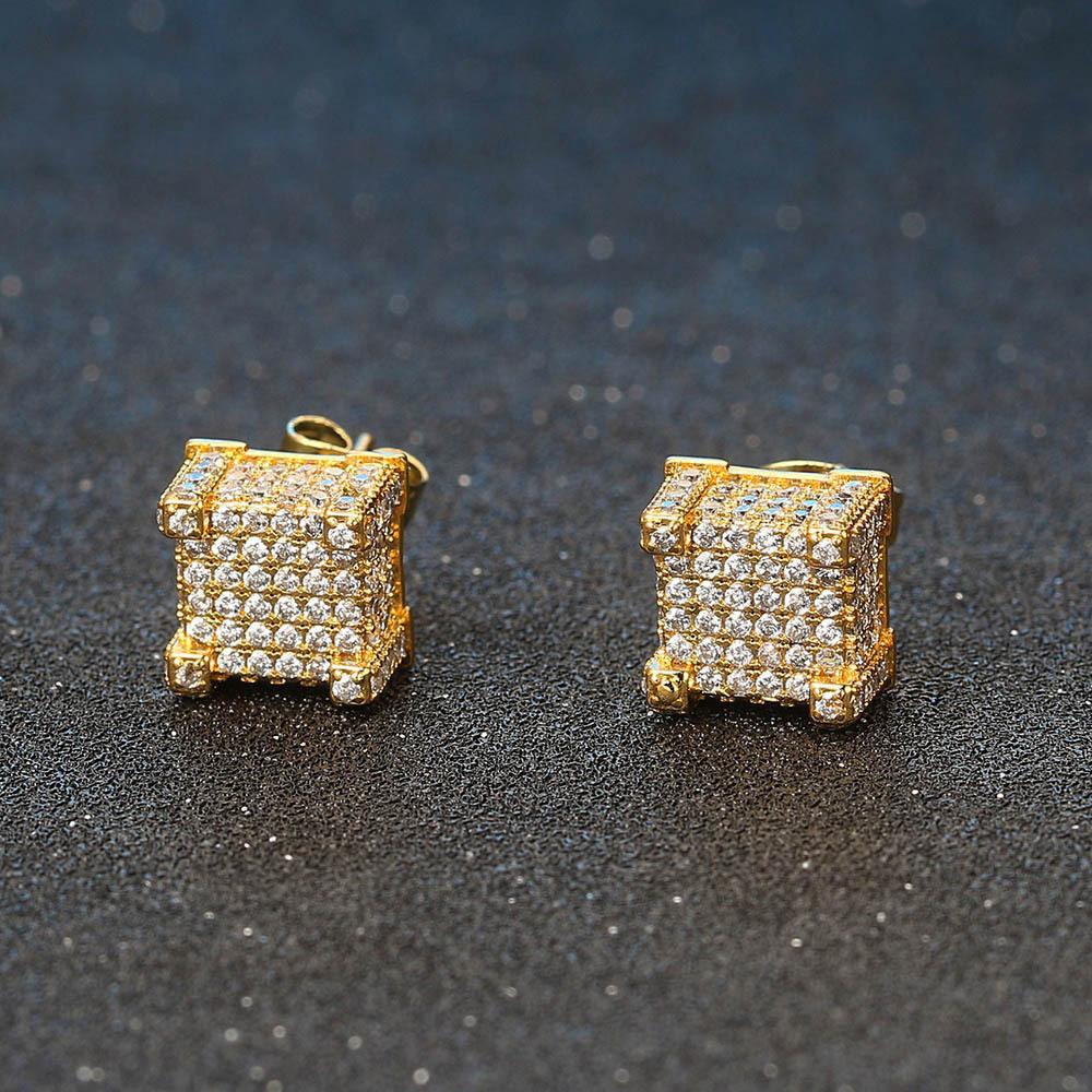 Hip-hop Stud Earrings Full of Diamonds and Micro-gold-plated Men's Earrings Trendy Jewelry
