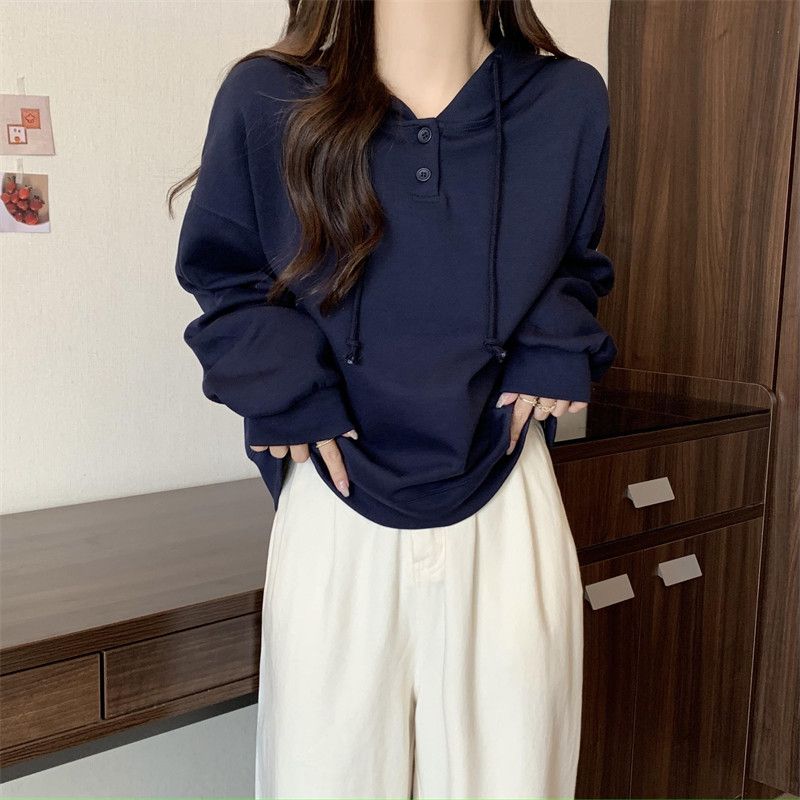 Ins Trendy Hoodies Women Loose Clothing Students Korean Fashion Simple Solid Color Long Sleeve Hooded Sweatshirts All-match BF