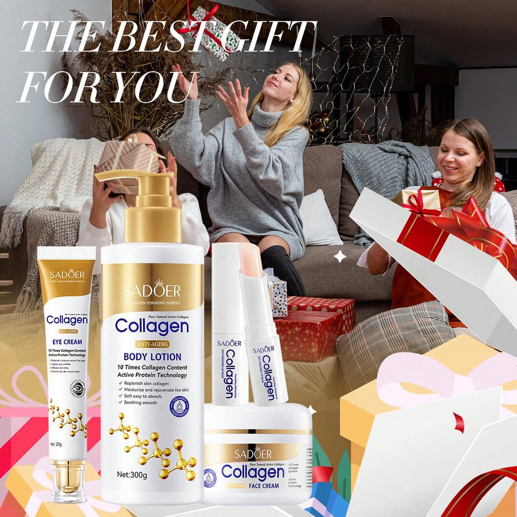 4Pcs/1Set Collagen Essence Skin Care Set, Moisturizing Skin Care Set Gift Box, Rice Essence, Brighte