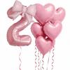 7pcs Pink Foil Number Balloon Set Bows Heart Balloons Numbers 1-9 Baby Shower Decor Girl's Birthday Party Decor Wedding Supplies 5