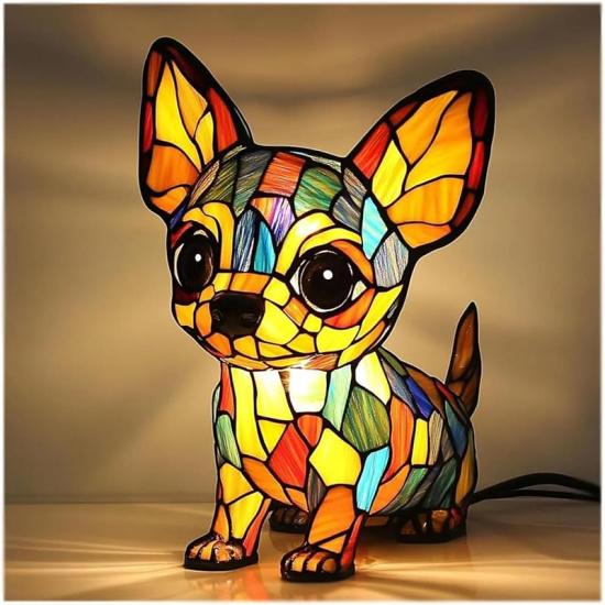 Corgi Lamp and Pug Lamp, French Bulldog Dachshund Stained Dog Series Art Night Light, LED Cute Pet Dog Table, Vintage Animal Night Light Home Decor