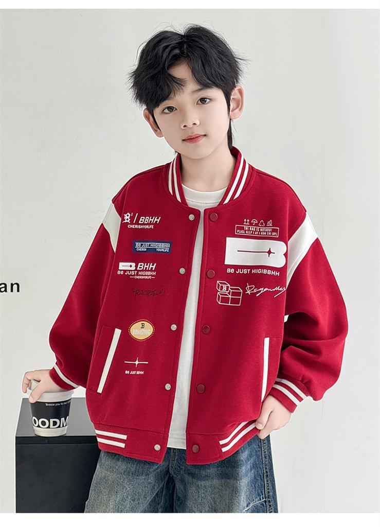 Boys' outerwear Spring and Autumn 2026 New Style Big Boys' Spring and Autumn Sportswear Children's Handsome Red Baseball Jacket