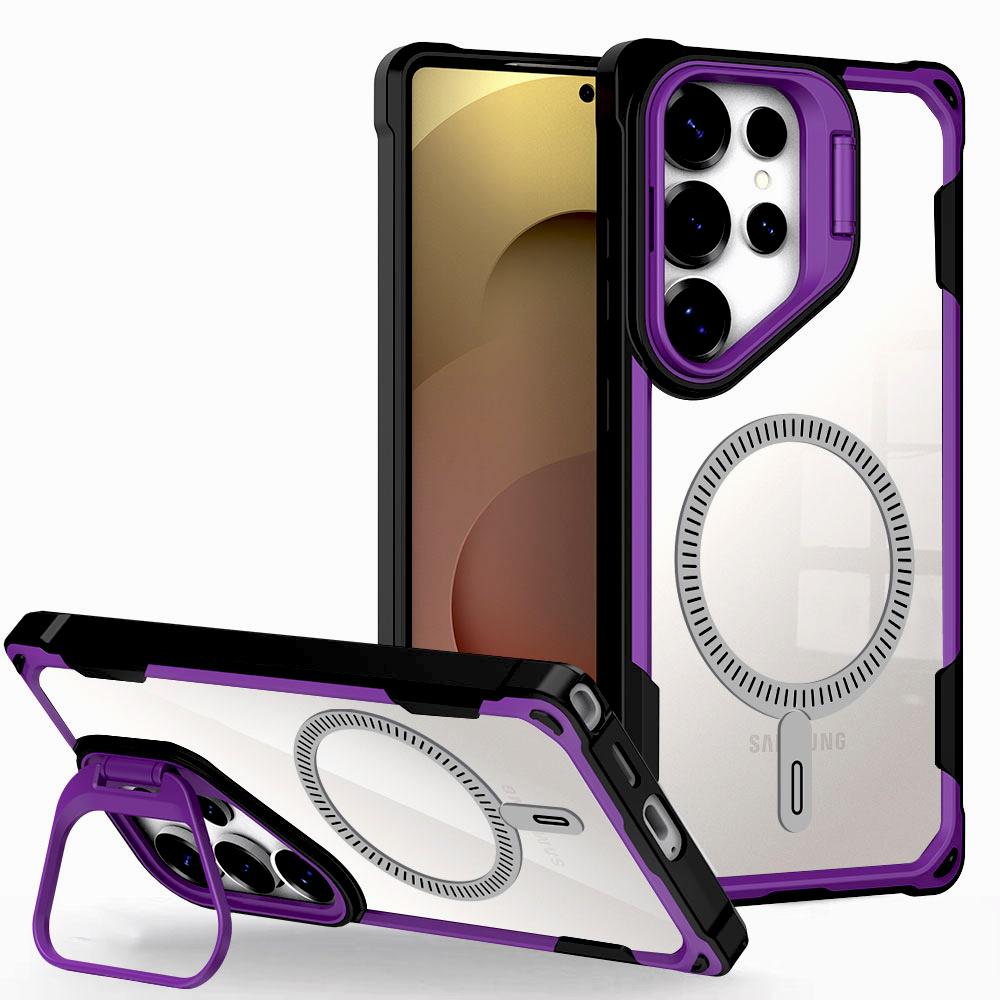 Luxury Transparent Shockproof Armor Case For Samsung Galaxy S25 S24 Ultra Plus Edge S25Ultra Magsafe Wireless Charge Stand Cover