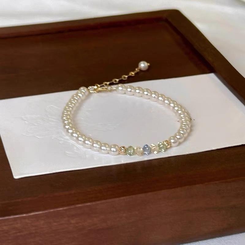 Fashion String Style Imitation Pearl Colored Inlaid Zircon Bracelet Ring, Elegant Temperament for Women, Holiday Accessory Gift