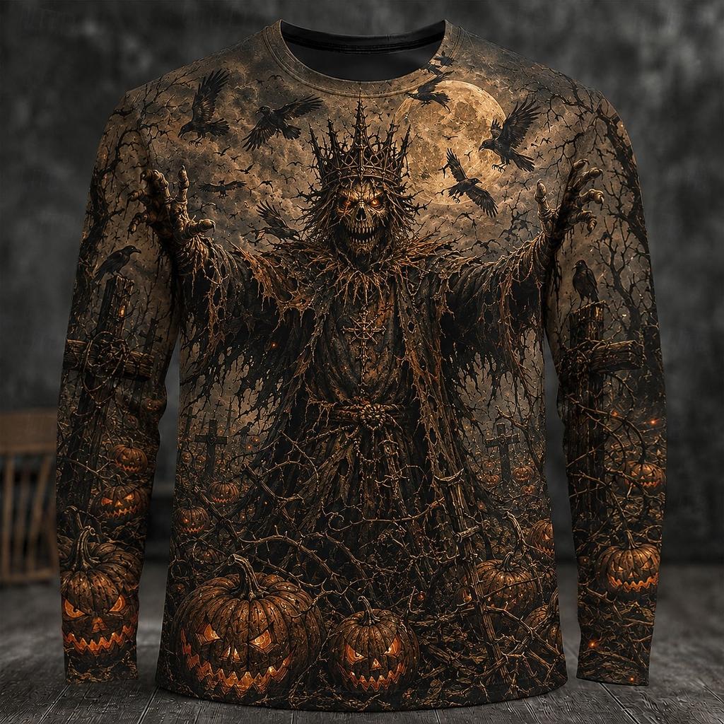 Halloween Men's Pumpkin Haunted Pirate Ship Zombies Pirate T Shirt Long Sleeve T Shirt 3D Print Crew T Shirts