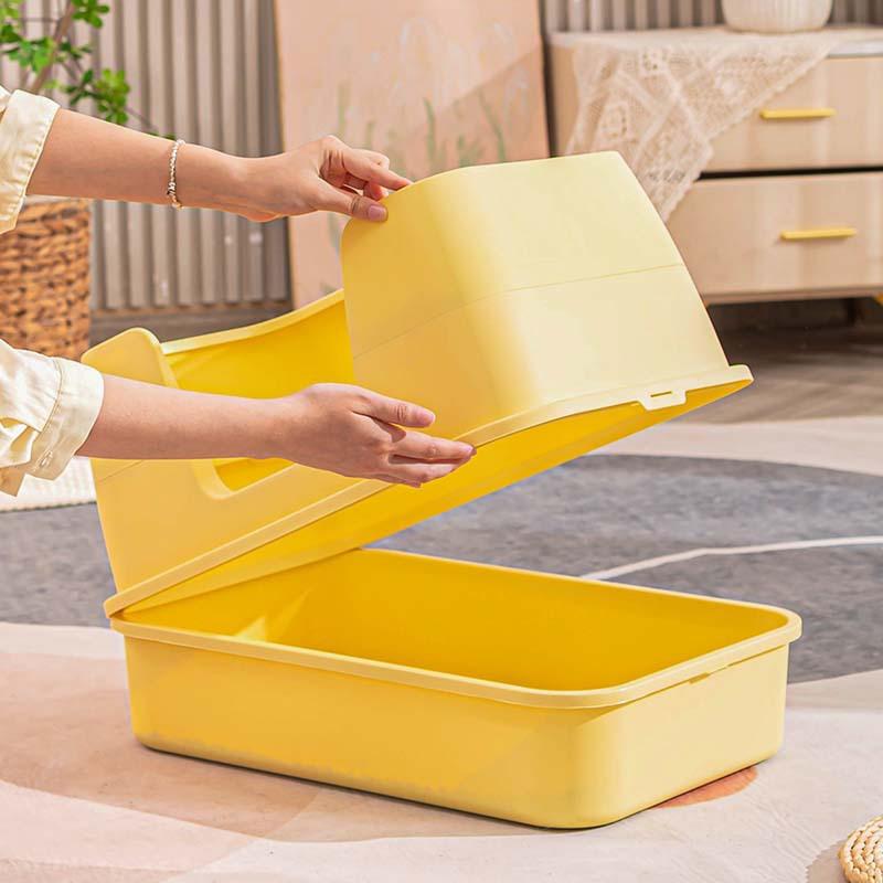 Grande Litière pour Chat Semi-Fermée, Bac à Litière Pliable et Épaissi Anti-Fuite avec Bords Hauts, Toilette pour Chat Anti-Éclaboussures Fournitures pour Animaux de Compagnie