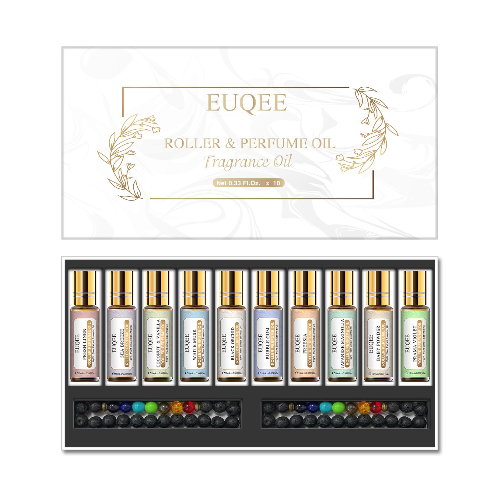 

10 шт. EUQEE роликовый набор ароматических масел для увлажнителя, массажа, очистителя воздуха, DIY парфюмерный ролик, подарочный набор парфюмерного масла с браслетом-диффузором Floral Scented Garden