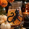 Modern Glass Tumbler Halloween Artisan Glassware, Stemless Drinking Glasses with Raised Pumpkin Ghost Black Cat Web Large Capacity Beverage