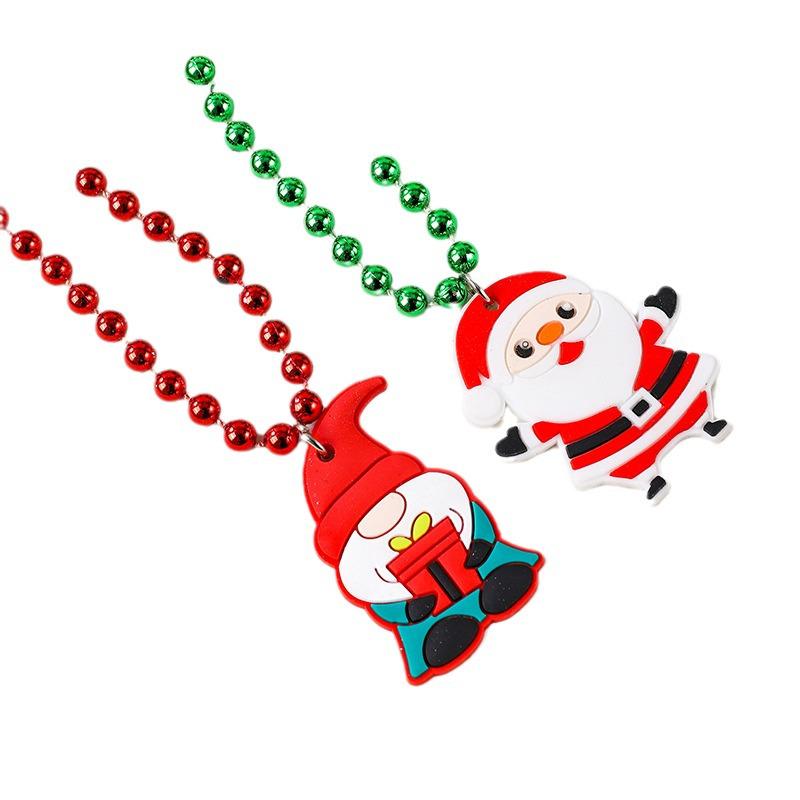 European & American Christmas Drip Oil Beaded Necklace: Cartoon Santa, Wreath & Tree Design for Women