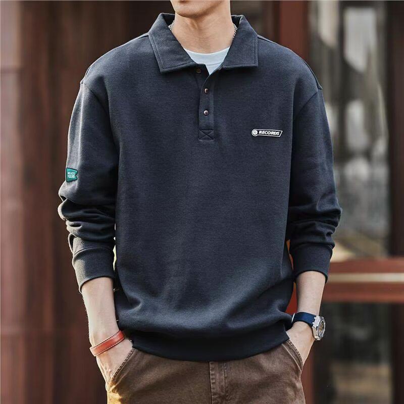 

2025 Spring/Autumn Korean Style Trendy Polo Collar Hoodie: Youthful Men s Fashion, Loose Fit, Casual Long Sleeve Top 2XL