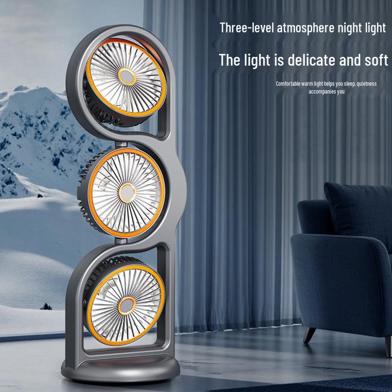 Rechargeable Tri-Head Multifunctional Outdoor & Desktop Fan