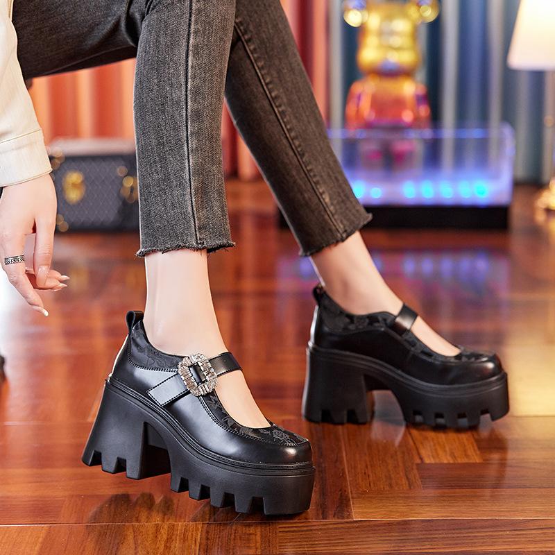 

Лоферы Мэри Джейн, женская мода, универсальные, в британском стиле, на платформе, с внутренней стороны, увеличивающие рост, с пряжкой в виде одного слова, маленькие кожаные туфли 36 чёрный