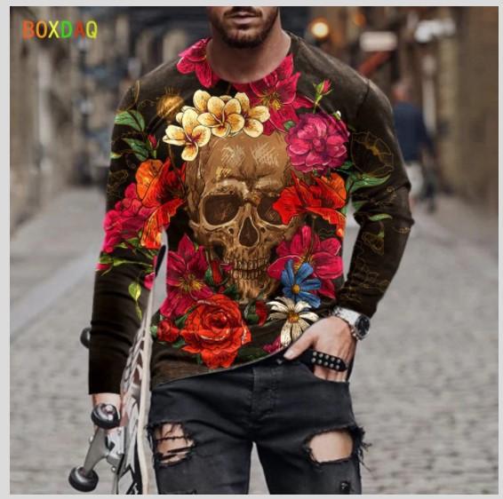 

Mens Fashion Long Sleeve T-Shirt 3D Print Tee 5XL