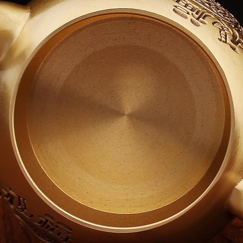 Brass Kung Fu Tea Set with Dragon, Phoenix, and Fu Character Design - Pure Copper Teapot and Ornaments.