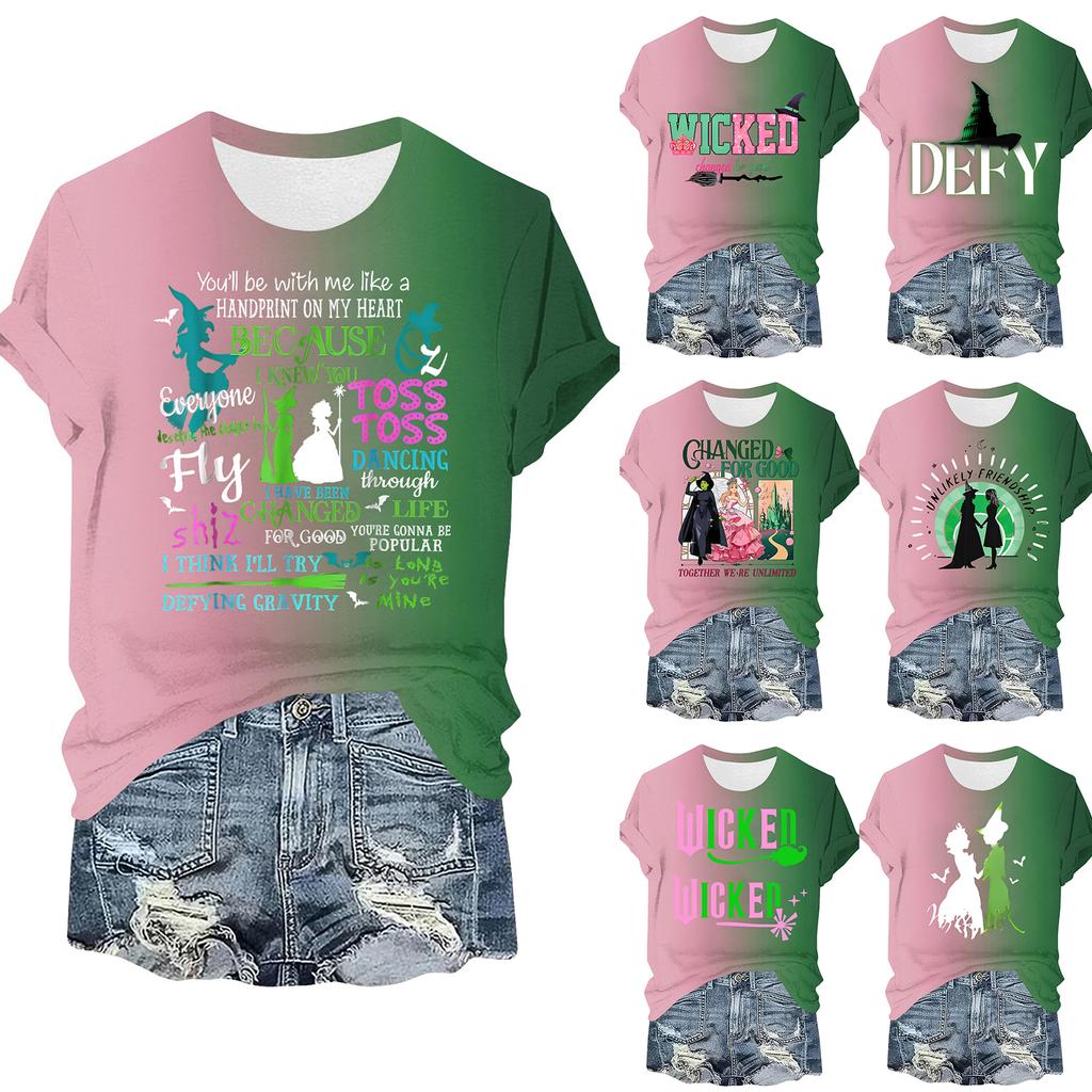 Women's Casual Printed T-shirt Round Neck Pullover Short Sleeve Top