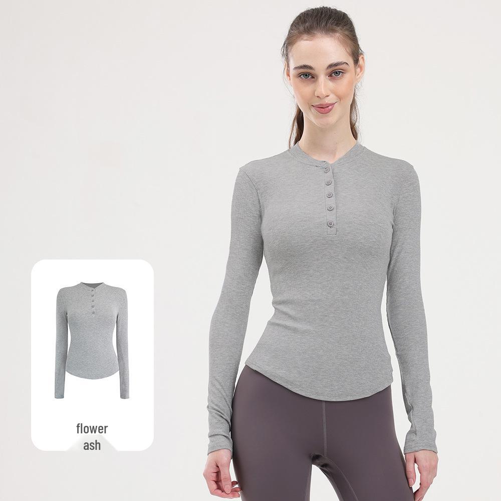 Long Sleeve Slim Fit Moisture-Wicking Henley Yoga Top for Fall and Winter M