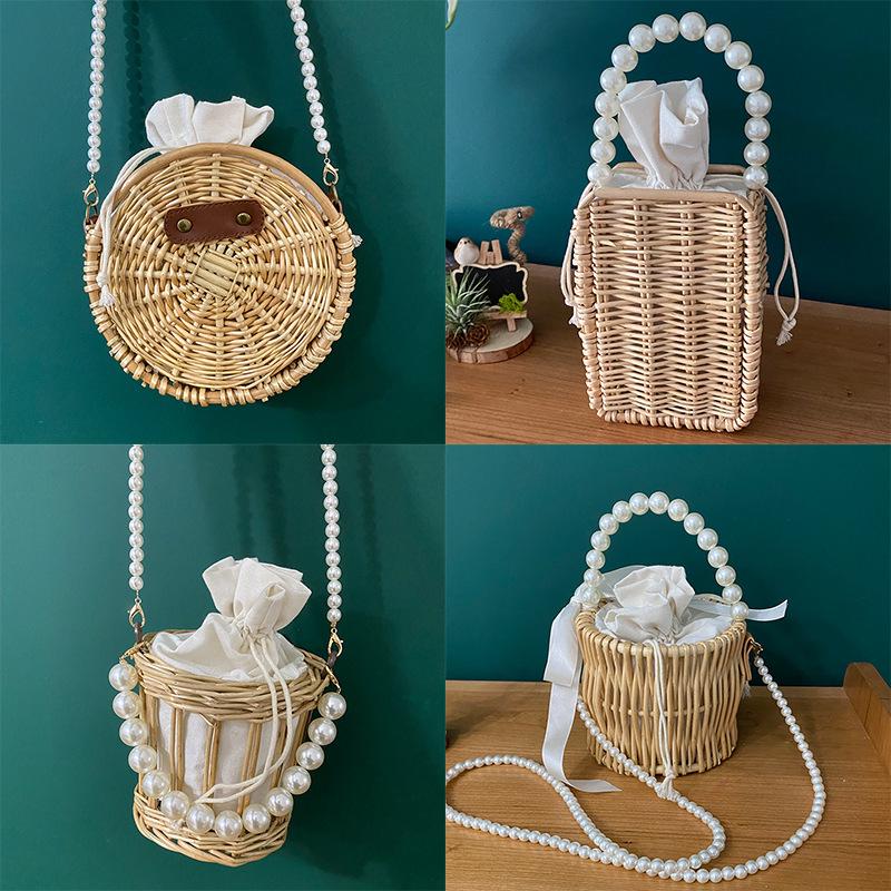 

Women s Hand-Woven Pearl Rattan Crossbody Bag - Fresh, Chic and Small