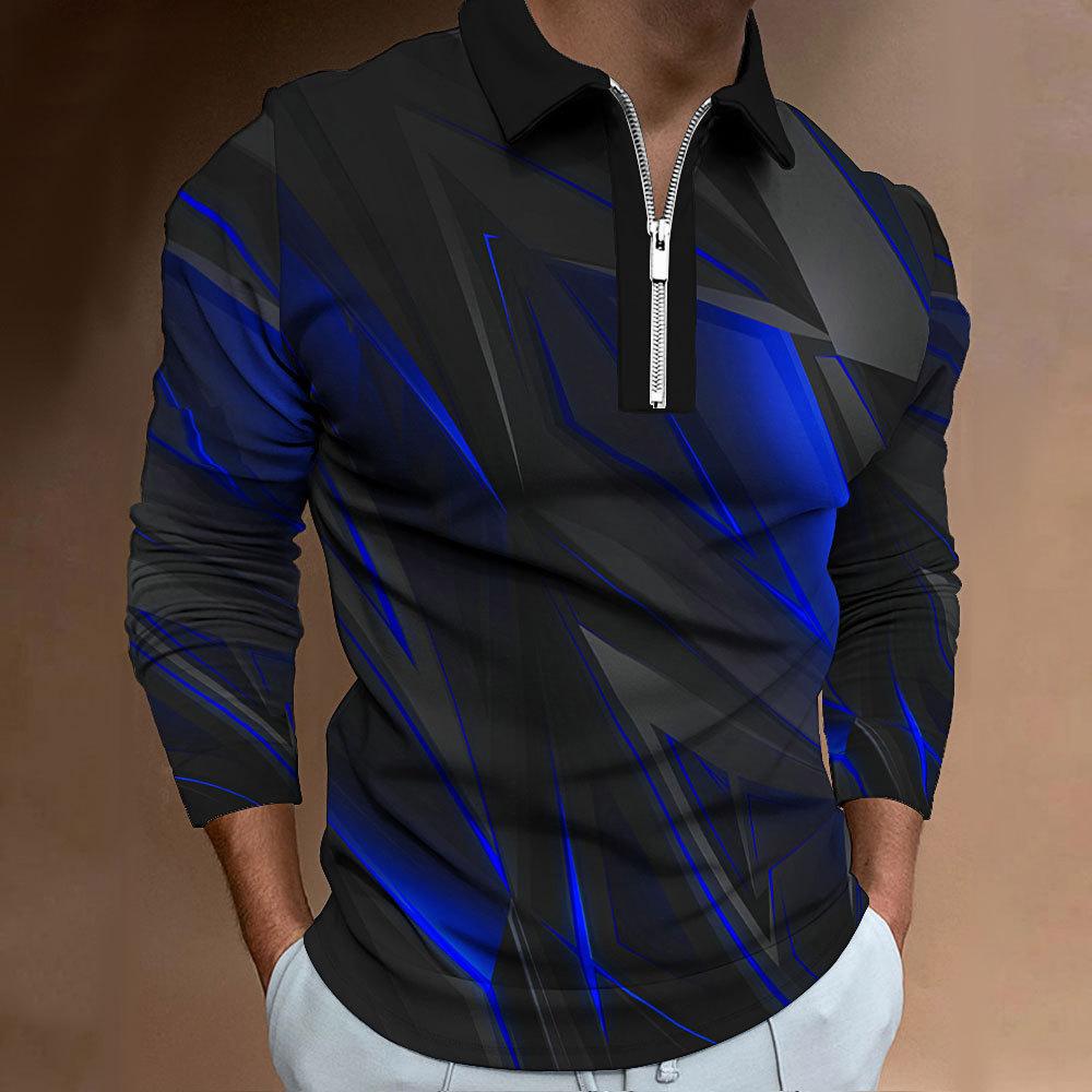 

Новая мужская повседневная приталенная спортивная рубашка поло с длинным рукавом и лацканами на молнии с цифровой печатью L