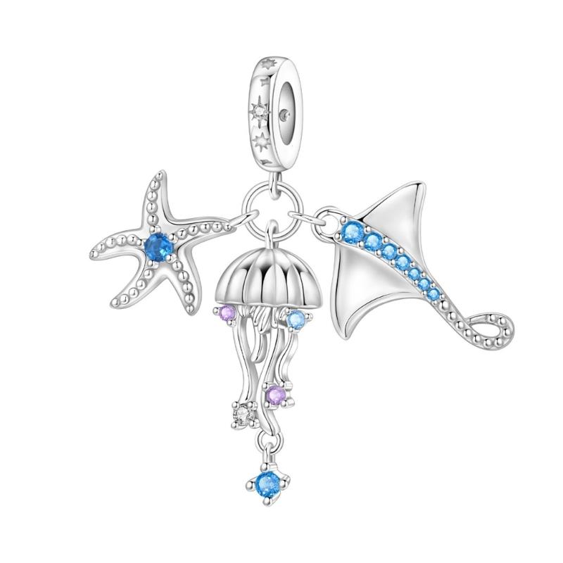 Handcrafted Marine Themed Silver Pendant Sea Animal Charm Jewelry Accessories for Bracelets and Necklaces