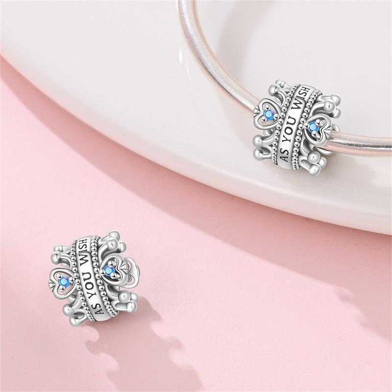 Lnlaid With Zircon Crown Charm Beads Copper Pink Robot Poodle Dangle For Original Braceletccharms Pendant Jewelry