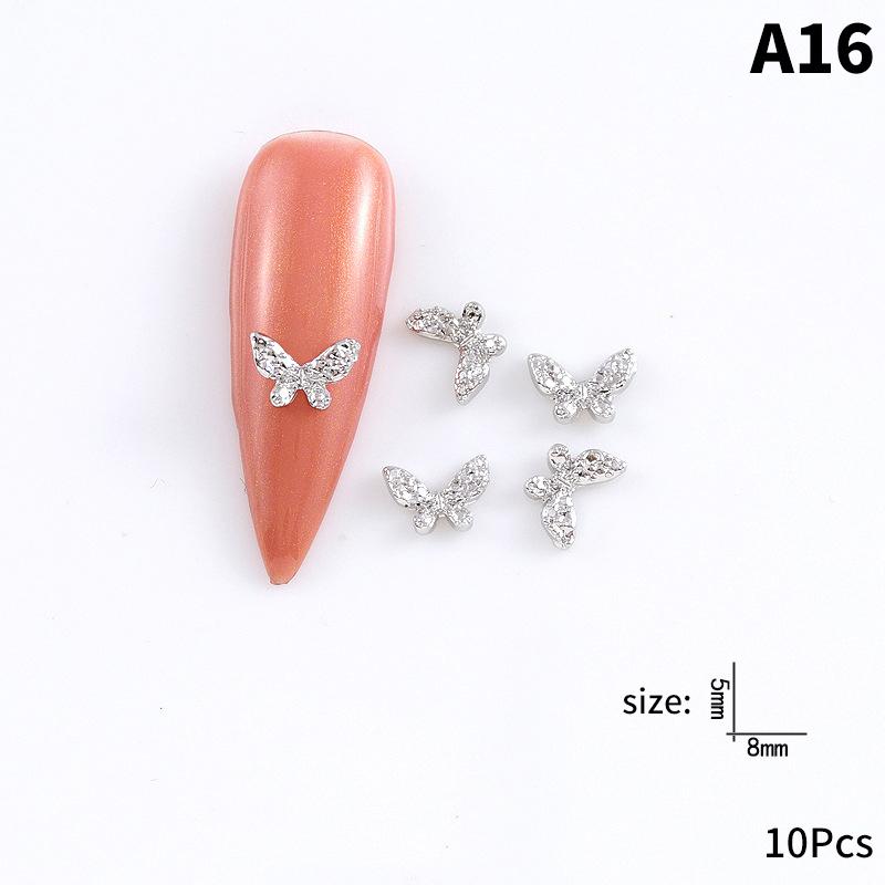 

10 шт. Шармы для ногтей в форме бабочки и звезды, цветок, серебристый сплав, жемчужные украшения для ногтей, аксессуары, материалы для ногтей