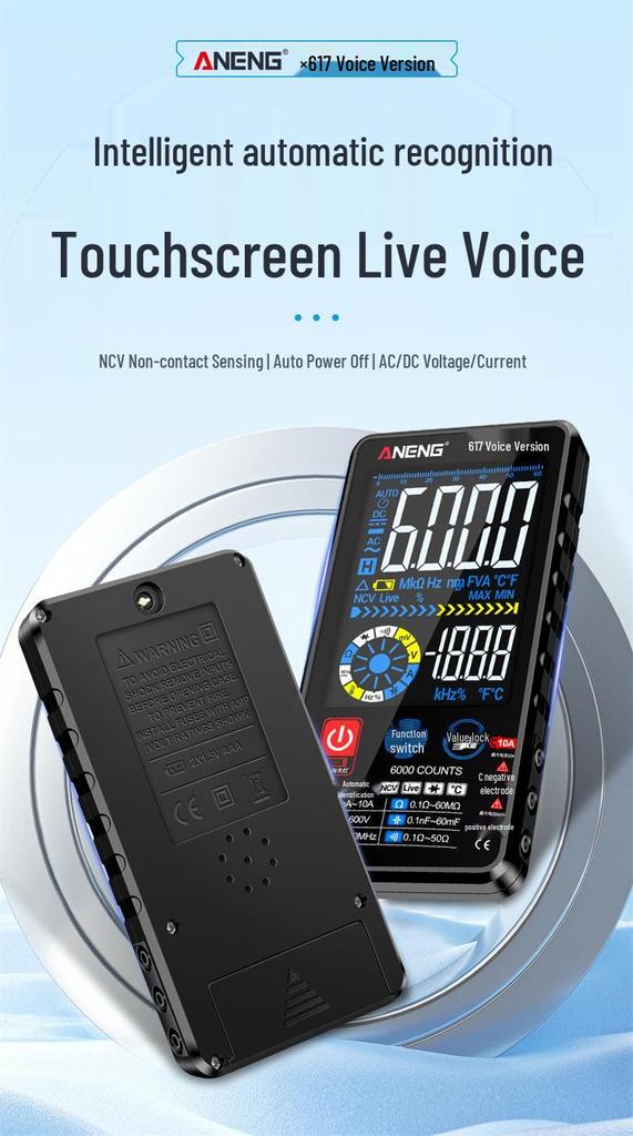 ANENG Smart Voice Multimeter with Touchscreen & Color Display for Electricians - Model 615/617