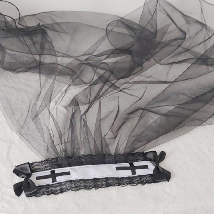 Black Mantilla Veil Crucifix Hairband Head Veil Church Mantilla Veil for Wedding Dark Series Cosplay Costume Headpiece