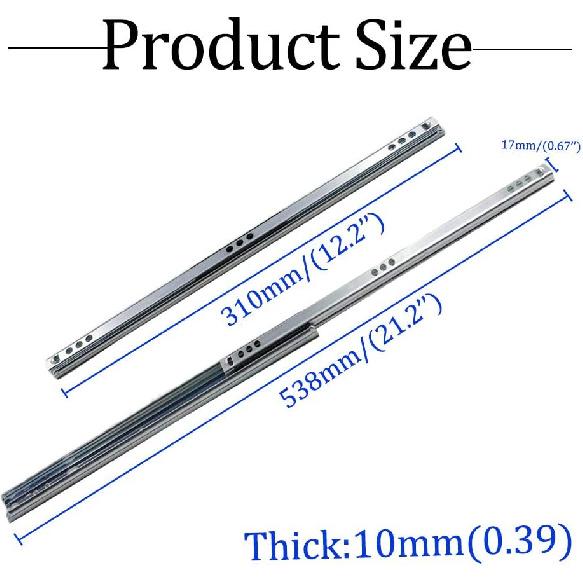 Metal 12 Inch Drawer Slides, Ball Bearing Two Way Slide Track Rail 0.7 Inch Wide 1 Pair