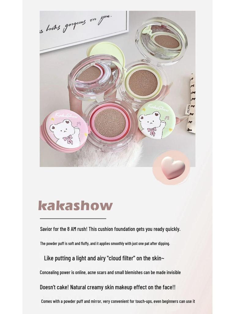 Kakashow Little Bear Cushion Foundation: Creamy, Waterproof, Long-Lasting BB Cream with Refill for Flawless Skin.
