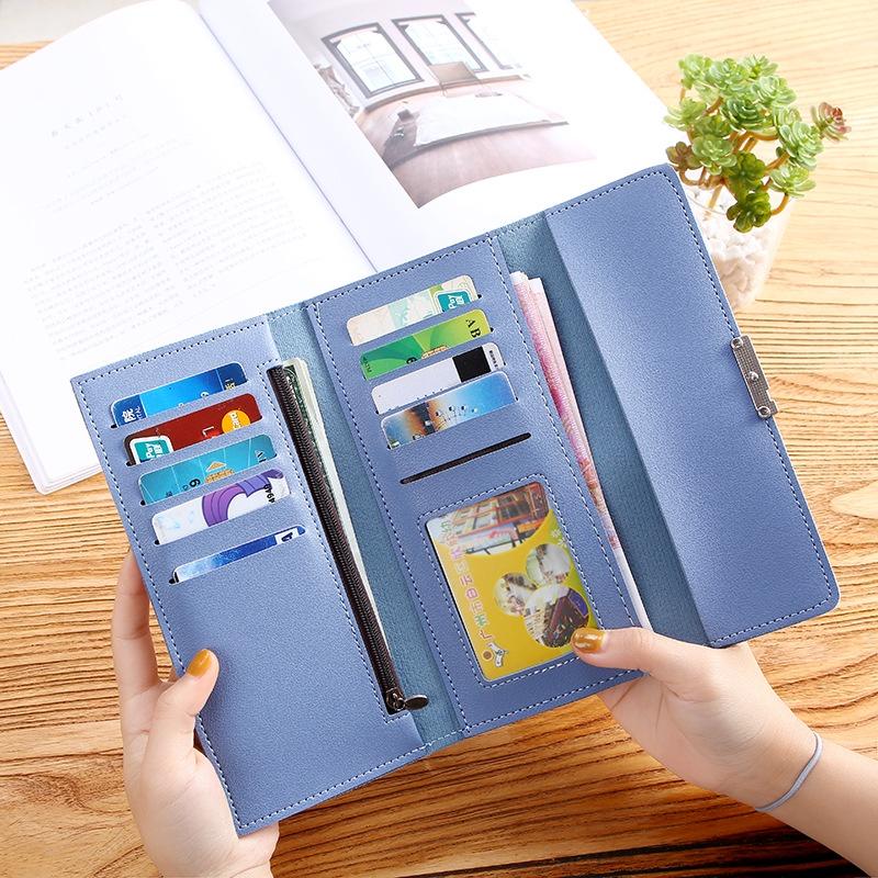 Wholesale 2023 New Korean Style Ladies Wallet Long Three-fold Wallet With Button Multiple Card Slots Coin Pocket
