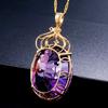 Edelstein-Charm, 18 Karat vergoldet, 36 Karat, Amethyst-Farbe, ovaler Kristall-Anhänger, Halskette, Damen-Hochzeitsschmuck