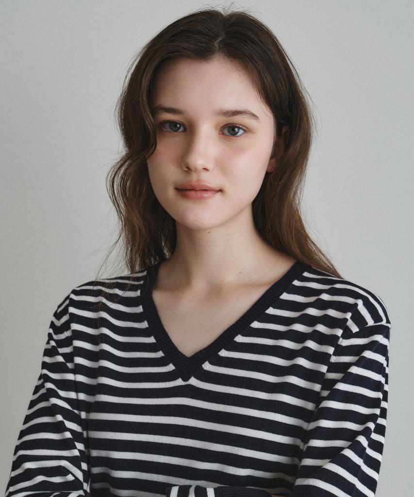 Wednesday Oasis For Woman Washable Mild Stripe V-Neck Knit_Navy(Wc26Kn11)