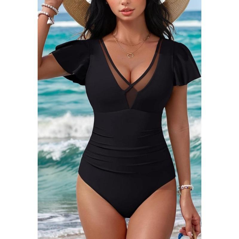 New V-neck Sexy Back Cross-strap One-piece Swimsuit S чёрный