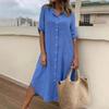Summer Daily Commute Dress Women Midi Loose Solid Color Single-breasted Turn-down Collar Half Sleeves Buttons Dress