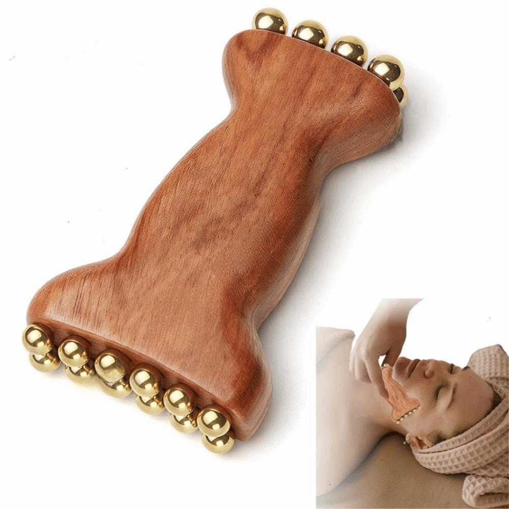 Brass Facial Massage Roller 20-Bead Sandalwood Facial Fascia Lifting Tool Facial Massager