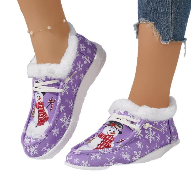 Übergröße Damen Weihnachts-Kurzschaft-Röhren-Schneestiefel, 2025 Winter Neuer Stil - Fleece-gefüttert, Lässig und Flachsohlig für Wärme