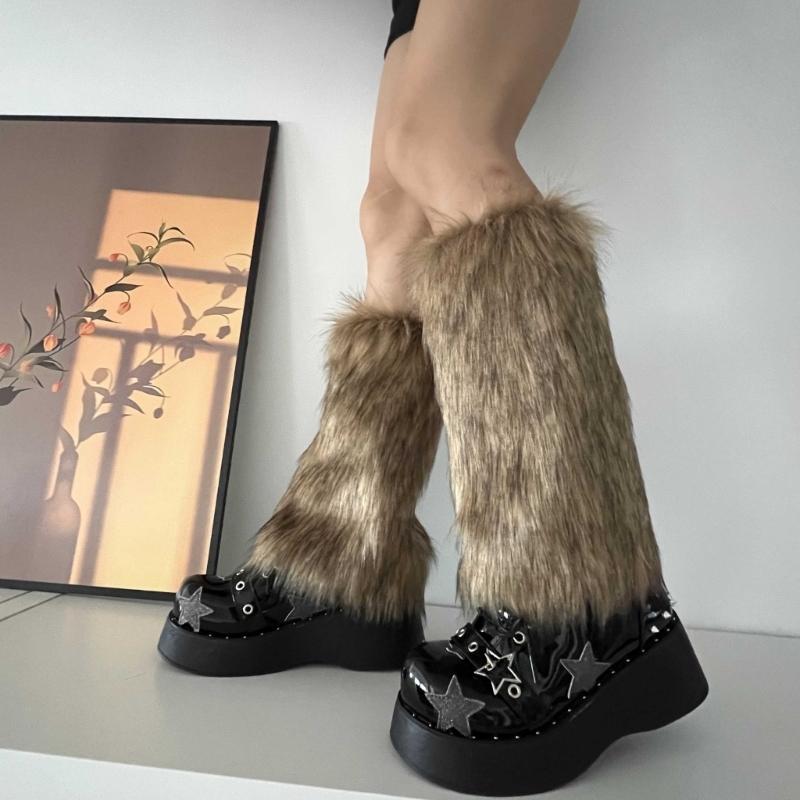 Womens Furry Party Costume Sexy Y2K Faux Furs Fuzzy Long Boots Shoes Cuffs Cover Leg Warmers/Boot Sleeves/Boot Covers