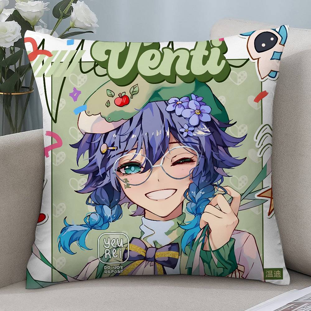 Anime Game G-Genshin Pillow Case Short Plush Double-sided Print Square Throw Pillow Covers Sofa Home Cushion Decor