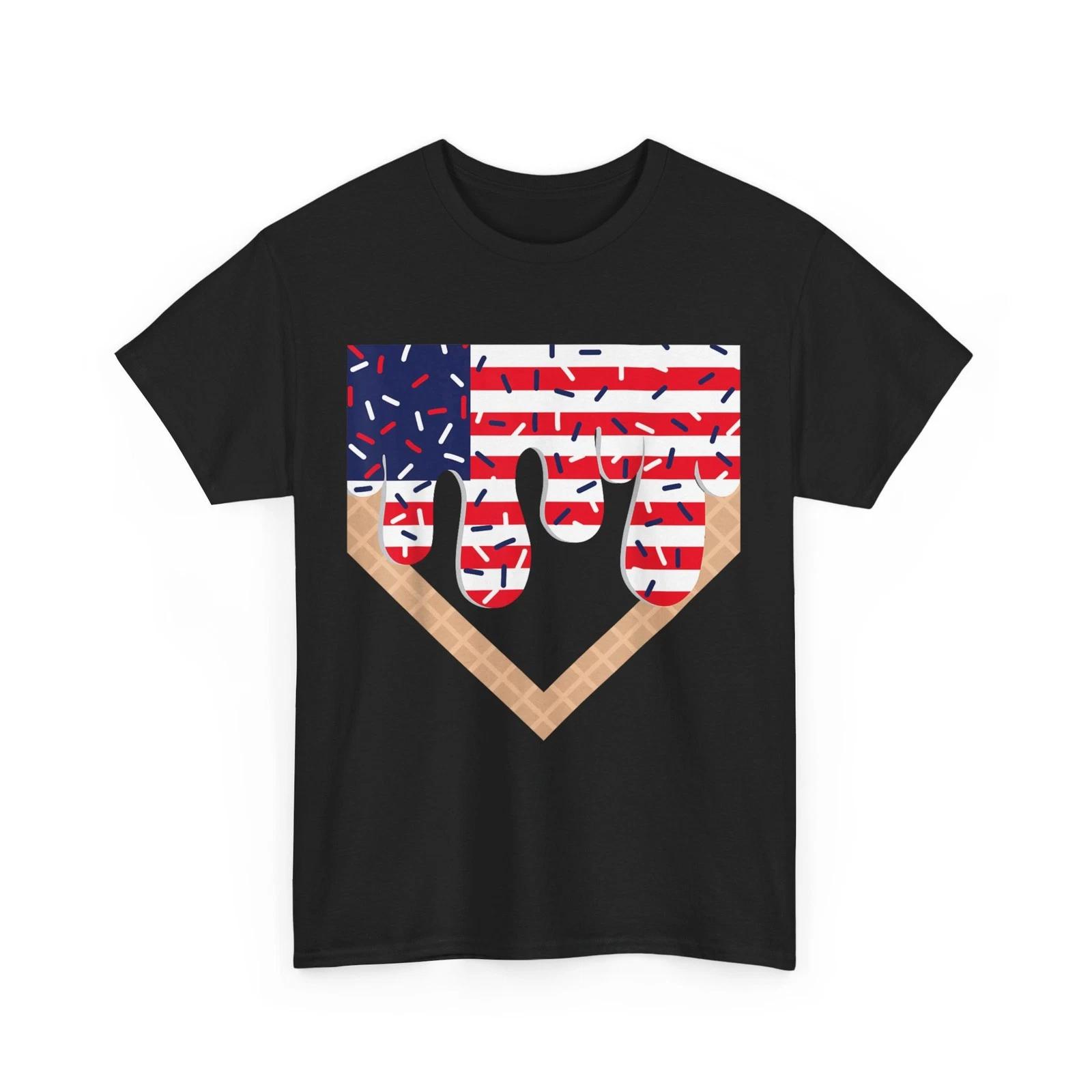 Baseball 4th of July Baseball Drip Ice Cream American Flag Patriotic Shirt S