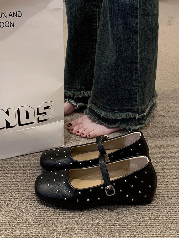 [Yushilai] Retro Gypsy Ballet Shoes Women's Summer New One-word Buckle Belt Shallow Mouth Mary Jane Shoes