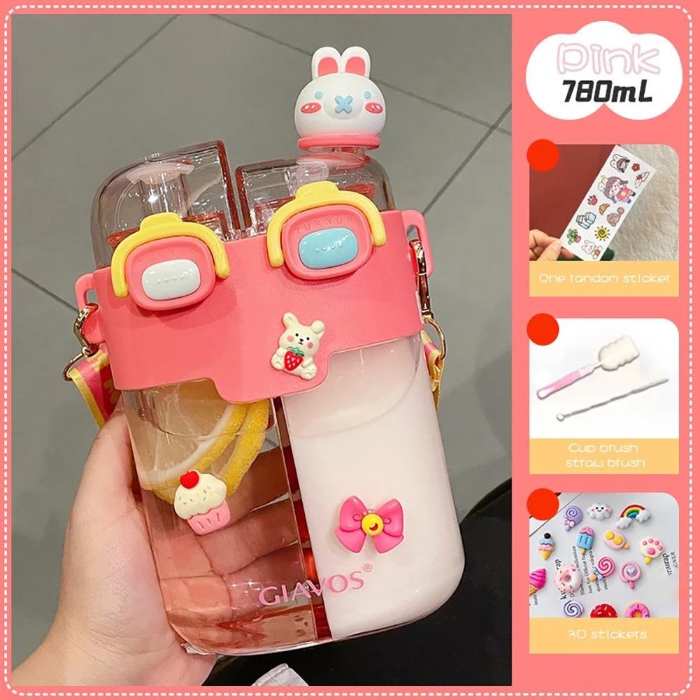 780ML Candy Colored Water Bottle Summer Children's Water Cup Double Cup High Beauty Sports Water Cup Straw Cup Kids Water Cup