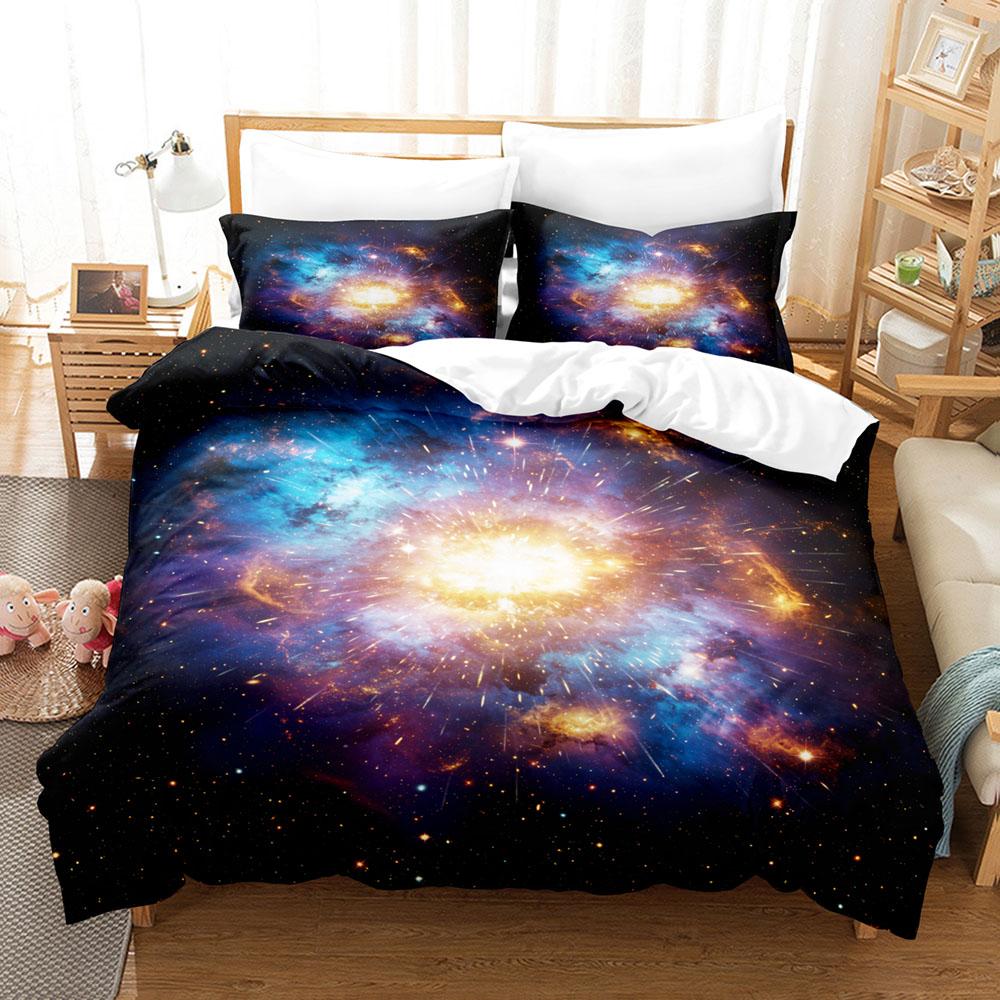 Galaxy Nebula 3D Bedding Set Starry Sky Duvet Cover Set King Queen Twin Double Comforter Cover Set For Home and Decoration