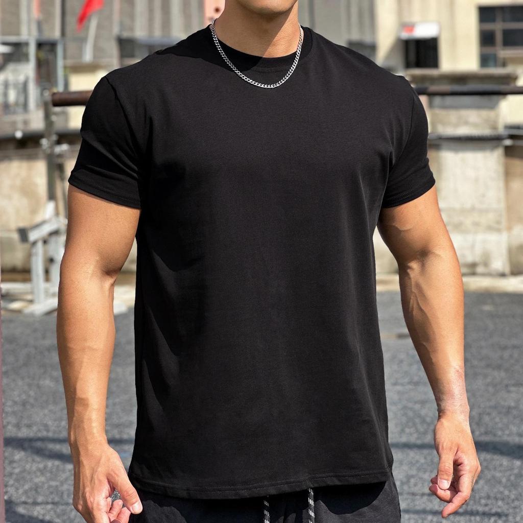 Men's Athletic T-Shirt with Shoulder Pads and Cuffs for Running and Fitness - Solid Color, American Style