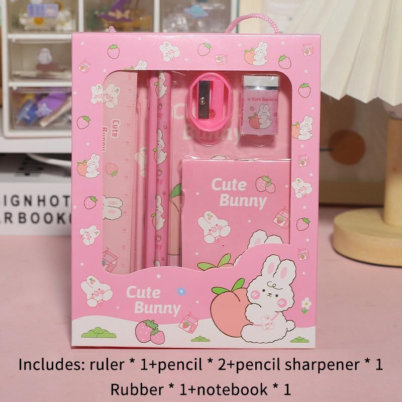 5/6Pcs Cartoon Stationery Set With Pencil Ruler Eraser Sharpener Notebook For Kids Students Back To School Daily Study Gifts