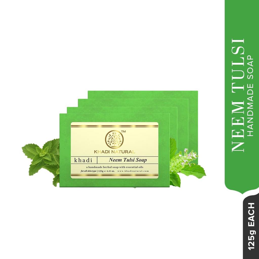 Khadi Natural Neem Tulsi Herbal Bath Soap Bar Gentle Daily Cleansing Soap For All Skin Types Essential Oils Pack Of 4 x 125g