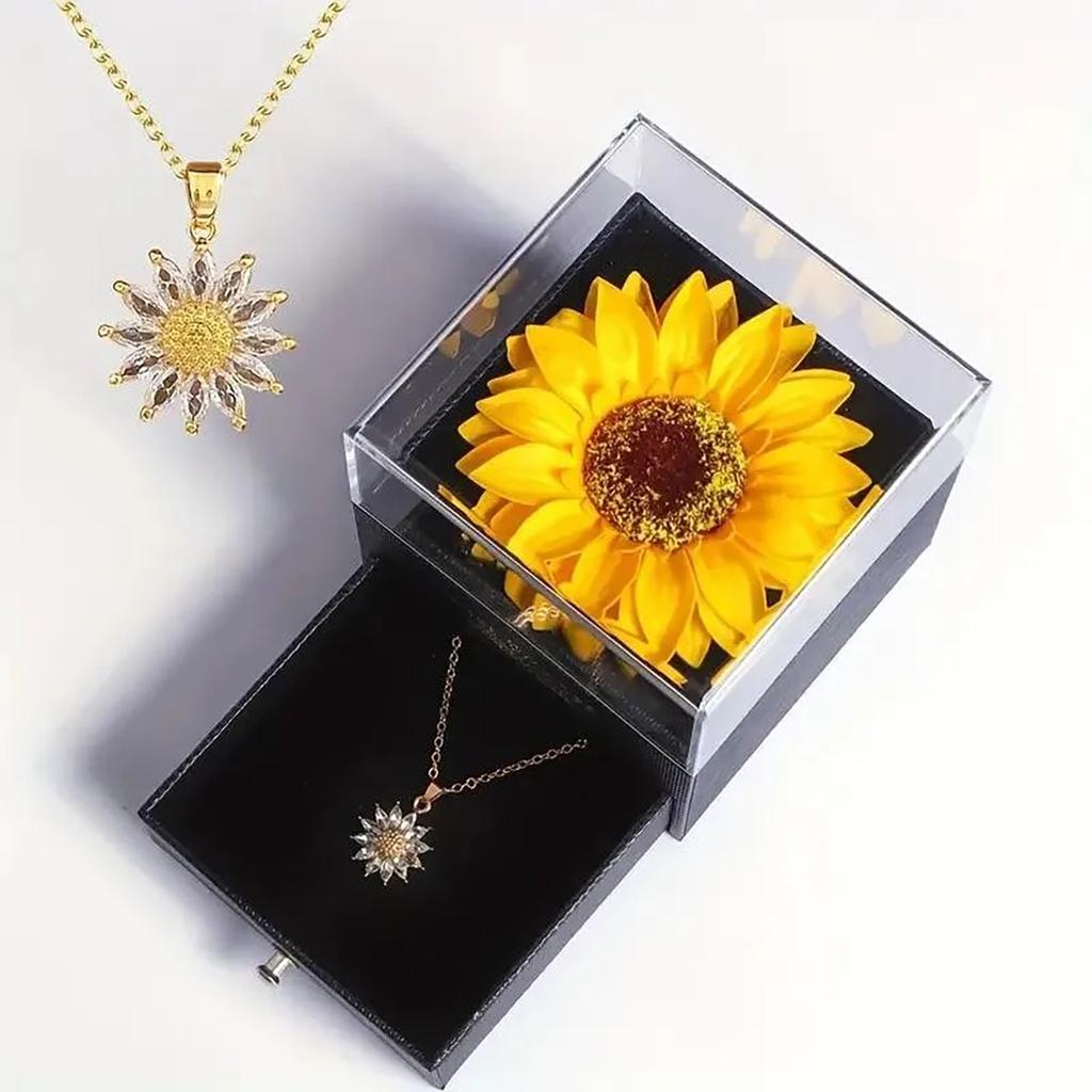 Sonnenblumen-Halskette mit Geschenkbox für Freundin Frauen Ich liebe dich Perfekt für Muttertag, Geburtstage, Valentinstag, Hochzeiten