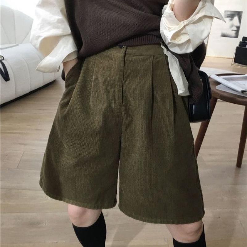 Hoge Taille Retro A-lijn Corduroy Shorts - Dames Herfst & Winter Casual Wijde Pijp Bootcut Stijl.