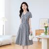 Ke Bei Er Elegant Plaid Bow-Tie Midi Dress